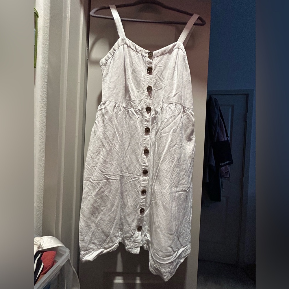Summer white linen dress w/ pockets- LOFT brand